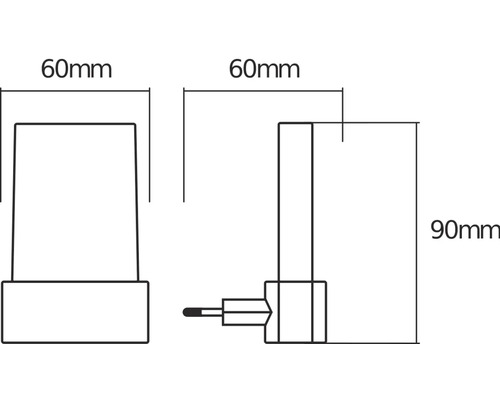 Teknisk ritning av en lampa med måtten 60 mm och 90 mm.