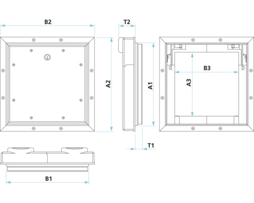 Ritning av en inspektionslucka med måttangivelser