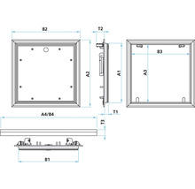 Teknisk ritning av en inspektionslucka med måttangivelser