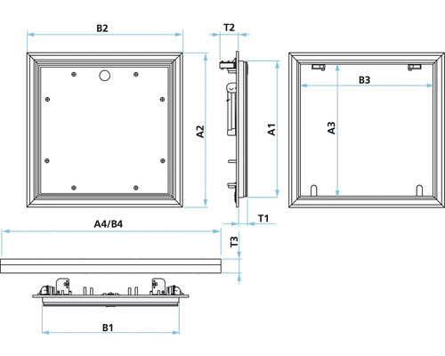 Teknisk ritning av en inspektionslucka med måttangivelser