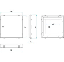 Teknisk ritning av en inspektionslucka med mått.