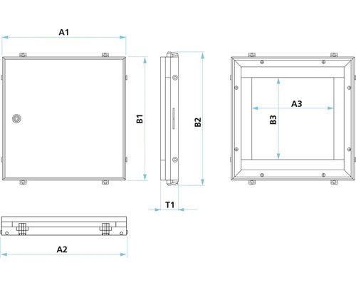 Teknisk ritning av en inspektionslucka med mått.