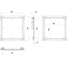 Teknisk ritning av en inspektionslucka med måttangivelser