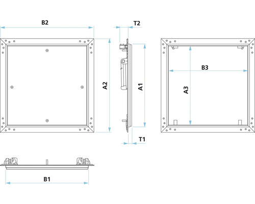 Teknisk ritning av en inspektionslucka med måttangivelser