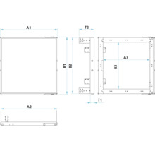 Teknisk ritning av ett lådelement med måttangivelser