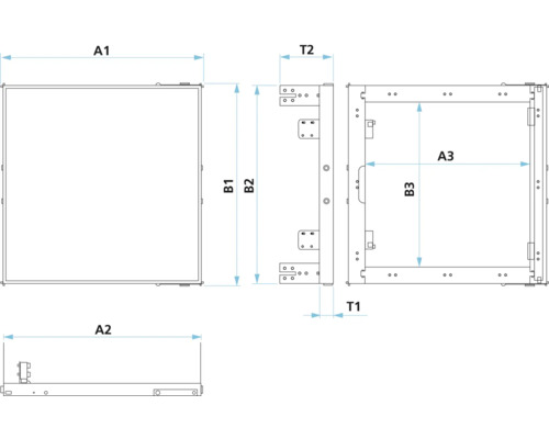 Teknisk ritning av ett lådelement med måttangivelser