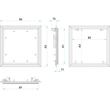 Teknisk ritning av en inspektionslucka med dimensioner