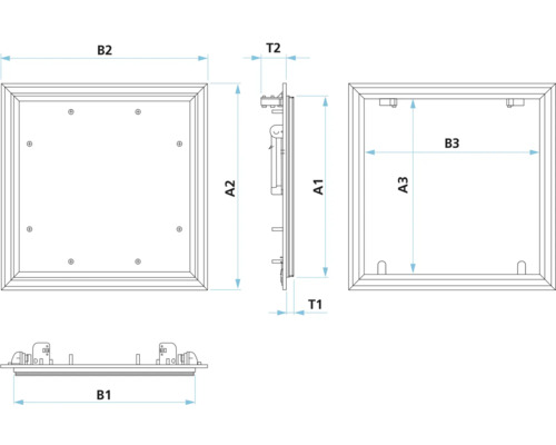 Teknisk ritning av en inspektionslucka med dimensioner