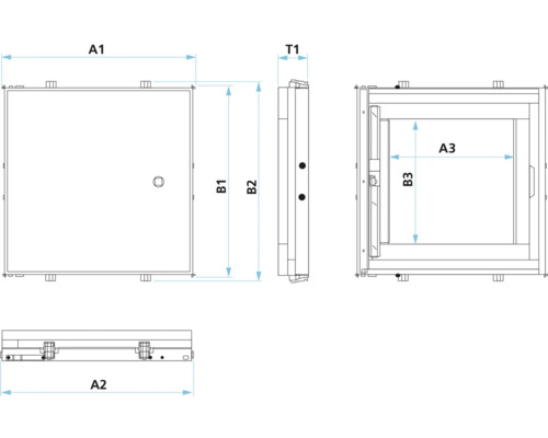 Teknisk ritning av en inspektionslucka med dimensioner