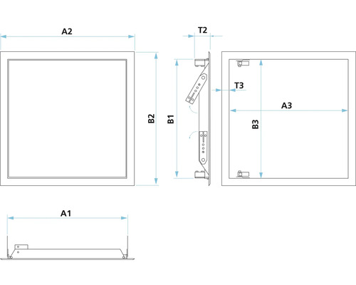 Teknisk ritning av en inspektionslucka med mått