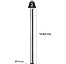 Justerbart bordsben i metall, 710 till 870 millimeter högt, diameter 60 millimeter, lastkapacitet 75 kilogram
