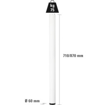 Bild på ett bordsben med måtten 710/870 mm längd och 60 mm diameter, lastkapacitet 75 kilogram.