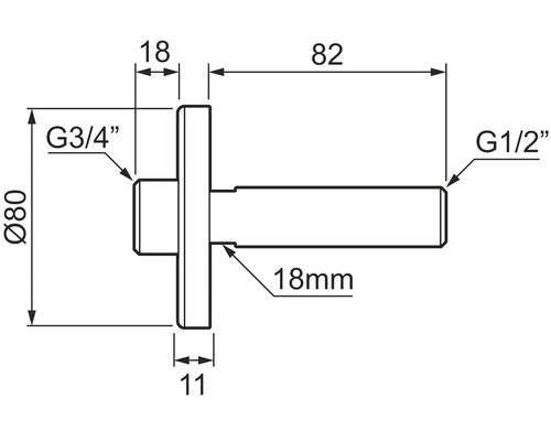 Teknisk ritning av en vattenkran med måttangivelser