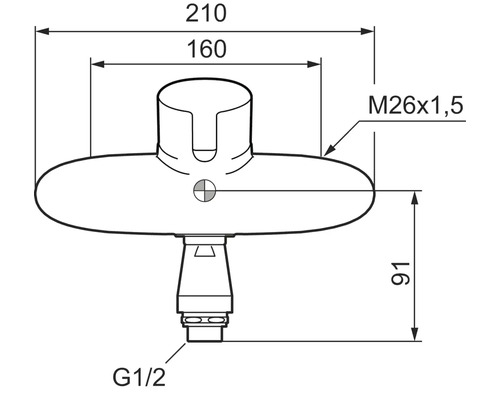 Teknisk ritning av en armatur med måttangivelser