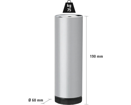Möbelben i metall med en lastkapacitet på 75 kilogram och måtten 60 gånger 190 millimeter.