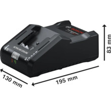 Bosch logotyp Batteriladdare med måtten 130 millimeter gånger 195 millimeter gånger 83 millimeter