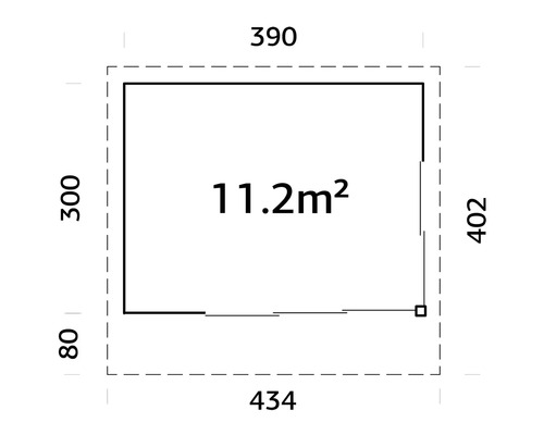 Planritning med dimensioner: 11,2 kvadratmeter