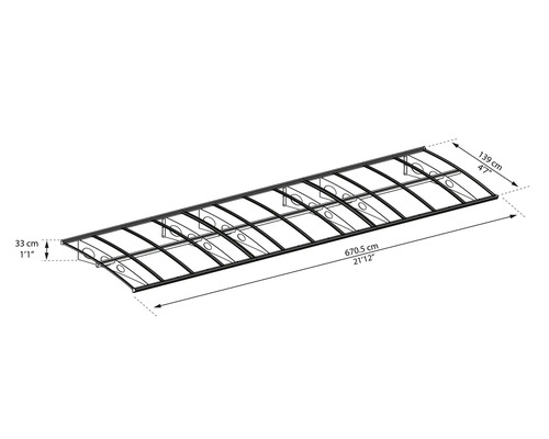 Teknisk ritning av ett dörrtak med måttangivelser