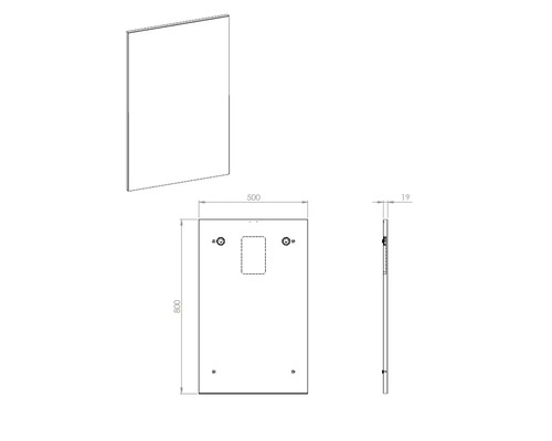 Teknisk ritning av en spegel med dimensioner