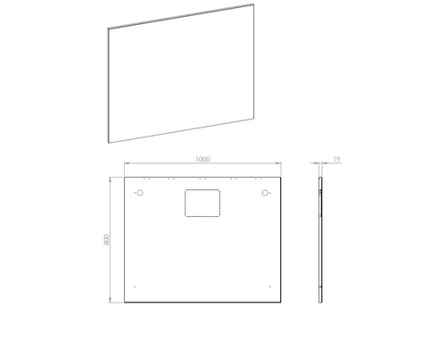 Teknisk ritning av en spegel med mått.