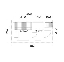 Ritning med mått i centimeter och yta i kvadratmeter