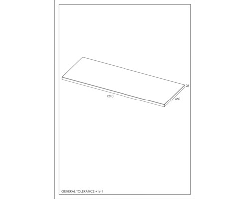 Illustration av en arbetsbänk med måtten 1210, 460 och 28