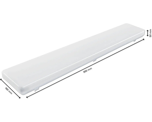 LED-fuktarmatur med måtten 900 mm x 160 mm x 50 mm