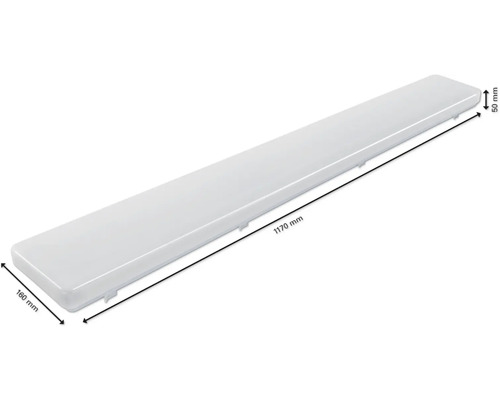 LED-fuktarmatur med måtten 1170 mm x 160 mm x 50 mm