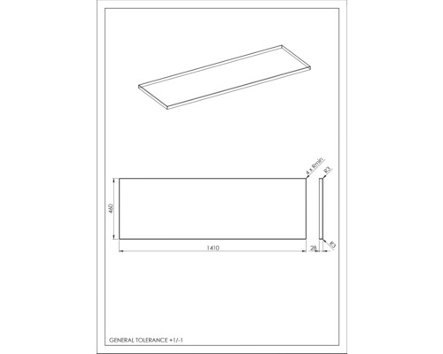 Teknisk ritning av en bordsskiva med mått