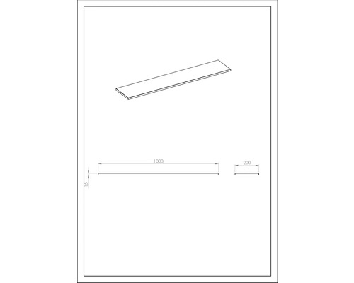 Teknisk ritning av en träplanka med måtten 1008 x 200 x 15 millimeter.