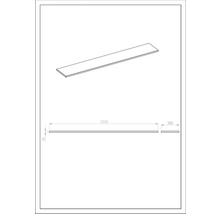 Teknisk ritning av en platta med måtten 1210 x 200 x 15 millimeter