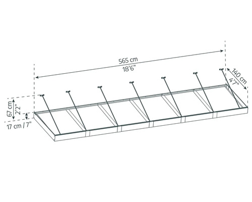 Produktmåttsritning med information om längd, bredd och höjd i centimeter