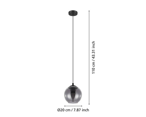 Pendellampa med rund lampskärm och en längd på 110 cm