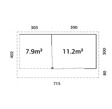 Attefallshus PALMAKO Andrea 11,2+7,9m² Slide plus vit/transparent