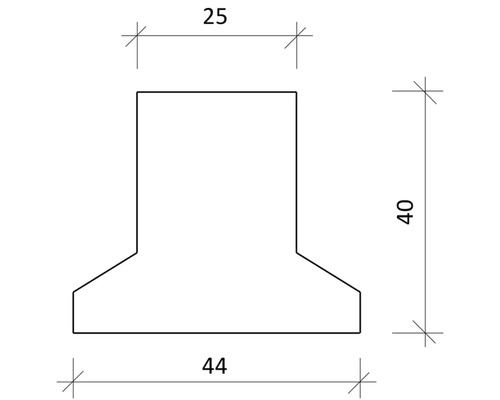 Teknisk ritning av en T-profil med mått
