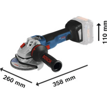 Bosch batteridriven vinkelslip med måtten 260 mm, 358 mm och 110 mm.