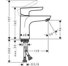 Teknisk ritning av en armatur med måttangivelser