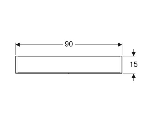 Teknisk ritning av ett rektangulärt objekt med måtten 90 x 15
