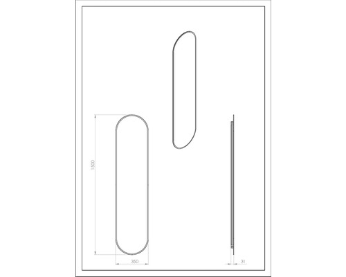 Teknisk ritning av en handdukstork med måtten 1500 x 350 x 31 millimeter