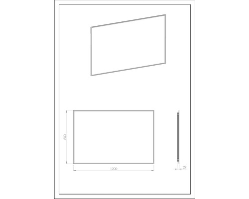 Teknisk ritning av en duschvägg med måtten 1200 x 800 x 29 millimeter.