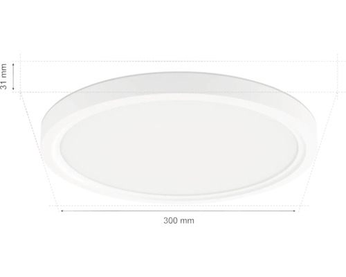 Vit LED-taklampa med måtten 300 mm gånger 31 mm.