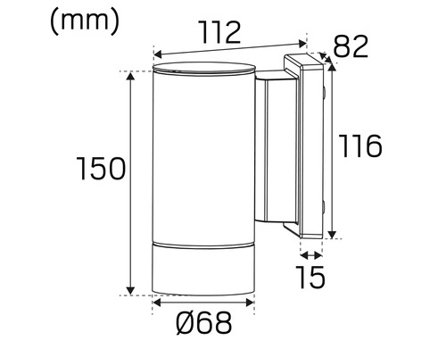 Teknisk ritning av en vägglampa med dimensioner