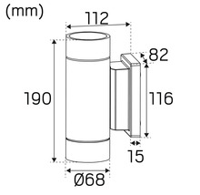 Teknisk ritning av en vägglampa med måttangivelser