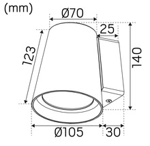 Teknisk ritning av en vägglampa med mått.