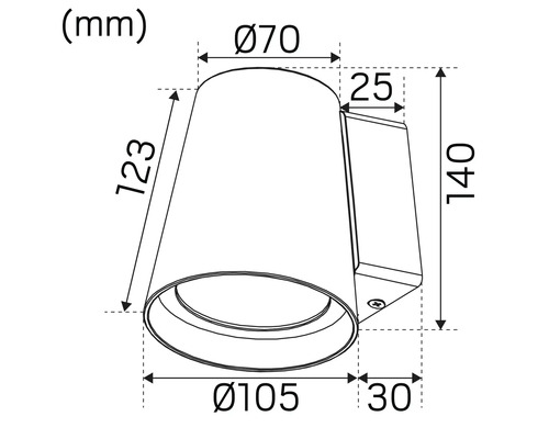 Teknisk ritning av en vägglampa med måttangivelser