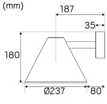 Teknisk ritning av en vägglampa med mått i millimeter