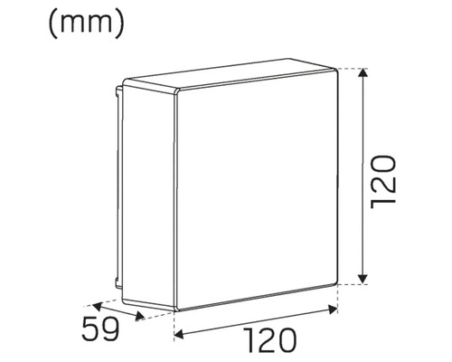 Teknisk ritning av ett hölje med dimensioner i millimeter