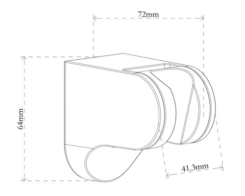 Teknisk ritning av ett duschhuvudhållare med mått