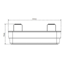Teknisk ritning av en behållare med måtten 252 mm bred och 95 mm hög