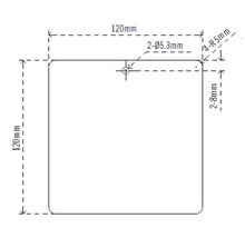 Teknisk ritning av en fyrkantig platta som mäter 120 gånger 120 millimeter